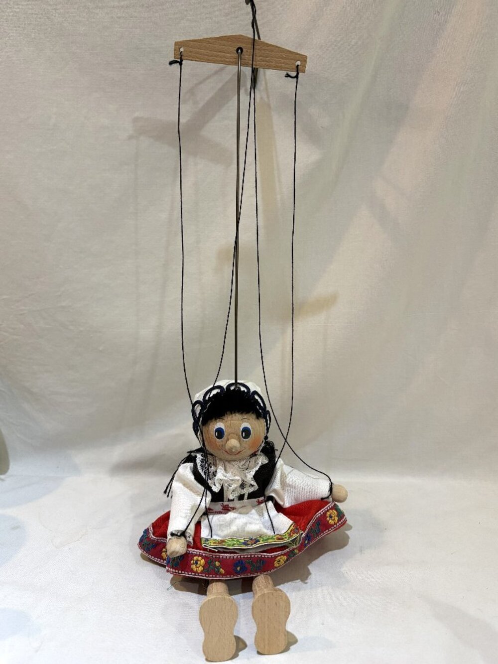 Czech Folk Art Hand Made Wooden Puppet Girl Doll in Traditional Dress